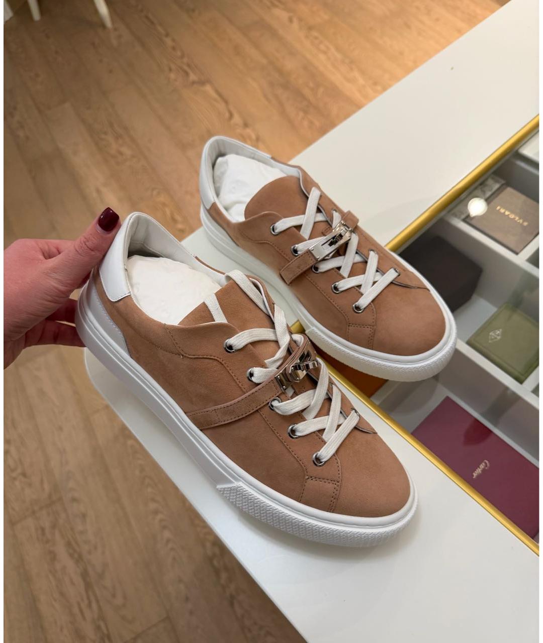 HERMES Коралловые замшевые кеды, фото 4