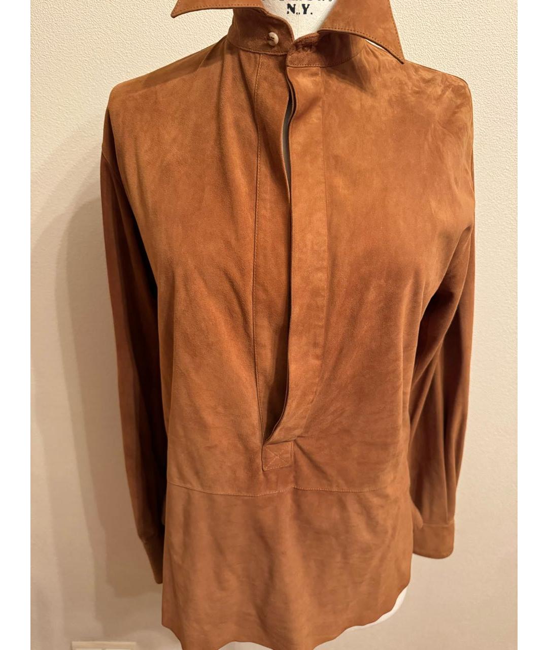RALPH LAUREN PURPLE LABEL Коричневая замшевая рубашка, фото 3