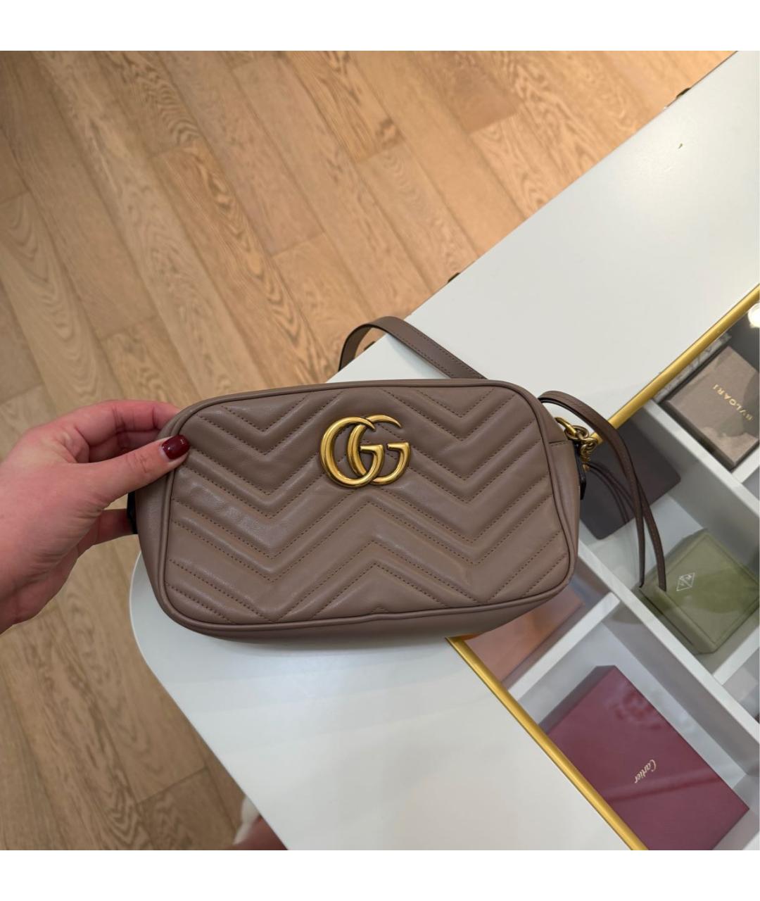 GUCCI Бежевая кожаная сумка через плечо, фото 4