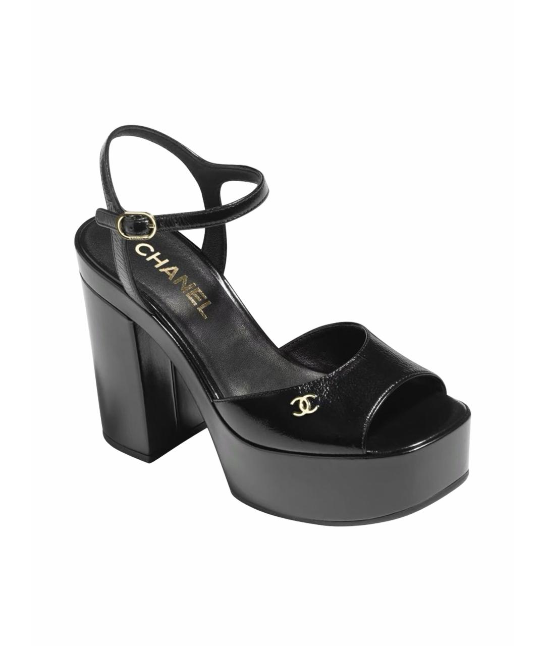 CHANEL Черные босоножки из лакированной кожи, фото 1