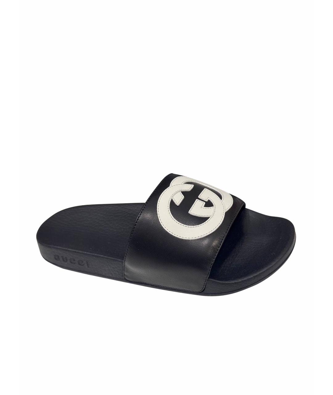 GUCCI Черные кожаные шлепанцы, фото 1