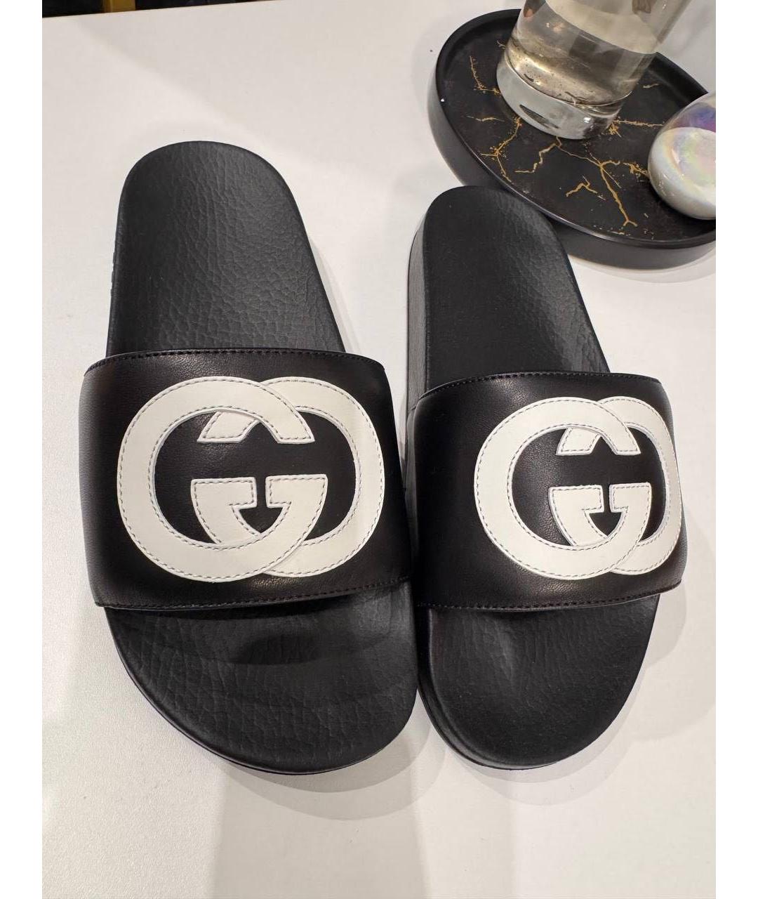 GUCCI Черные кожаные шлепанцы, фото 2