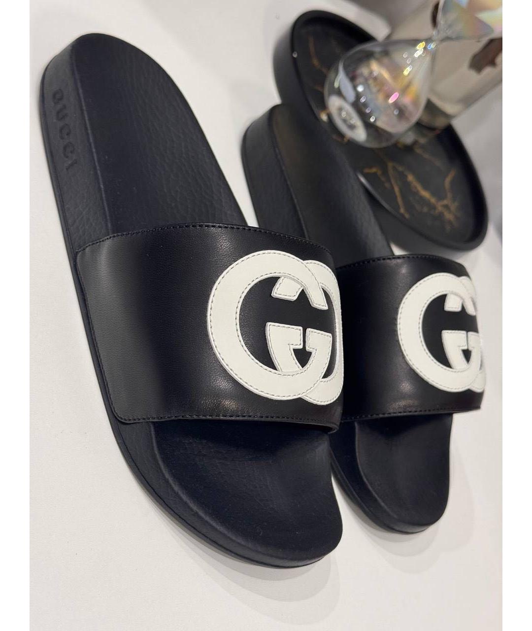 GUCCI Черные кожаные шлепанцы, фото 3