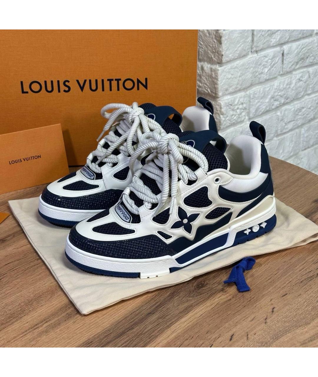 LOUIS VUITTON Темно-синие кожаные высокие кроссовки / кеды, фото 4