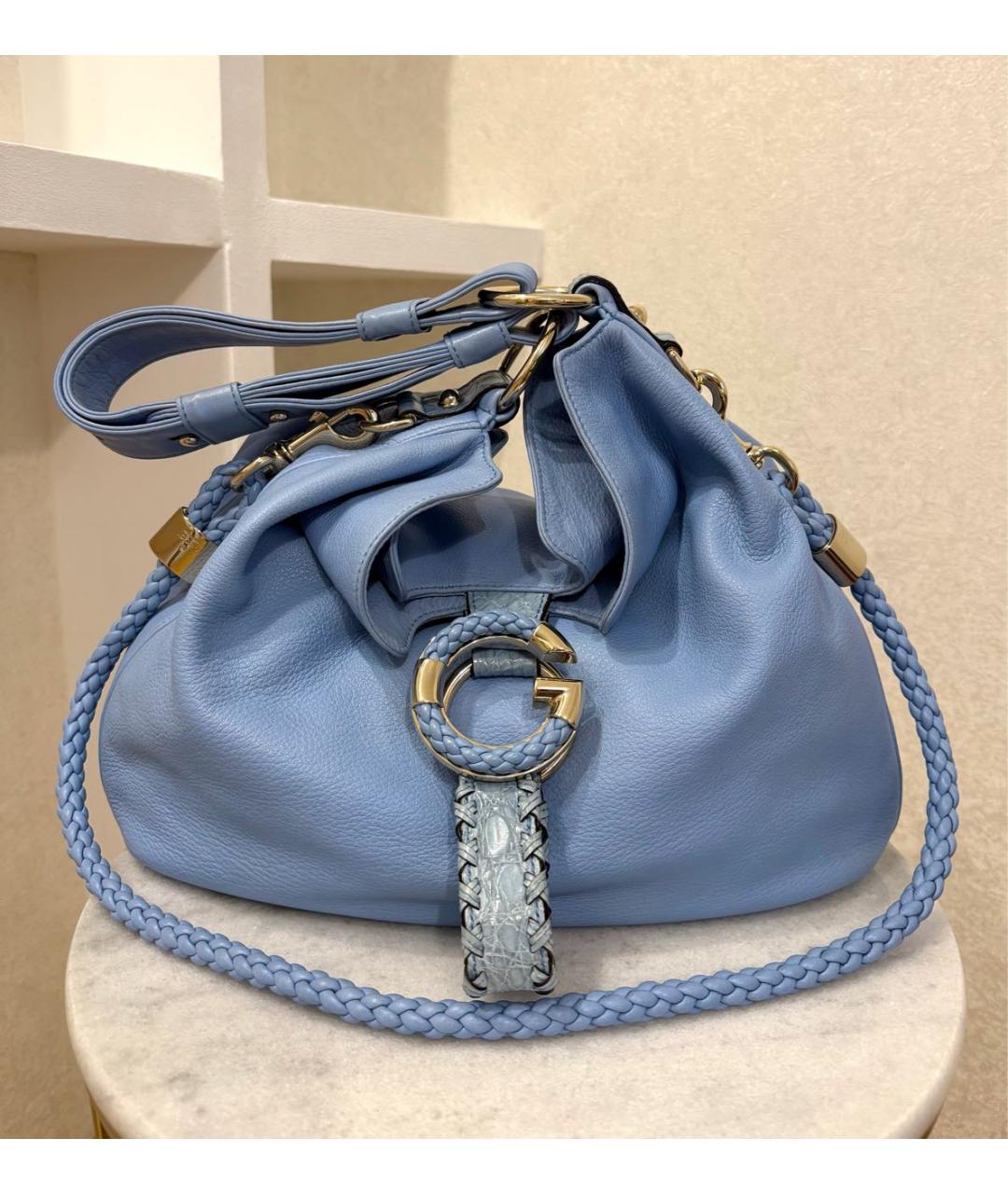 GUCCI Голубая сумка с короткими ручками из экзотической кожи, фото 3