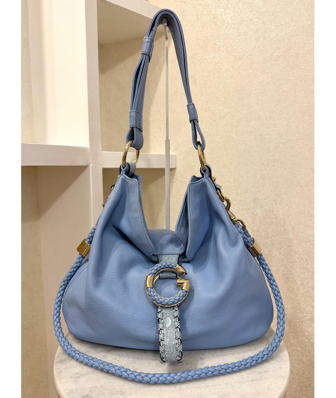 GUCCI Голубая сумка с короткими ручками из экзотической кожи, фото 2