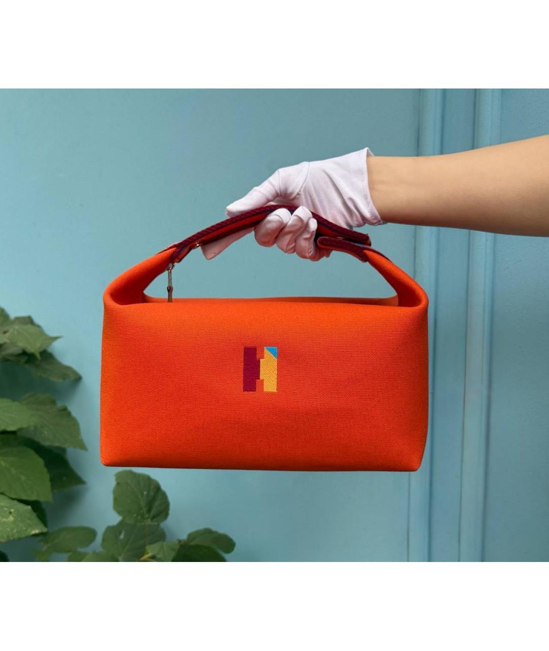 HERMES Оранжевая тканевая косметичка, фото 2