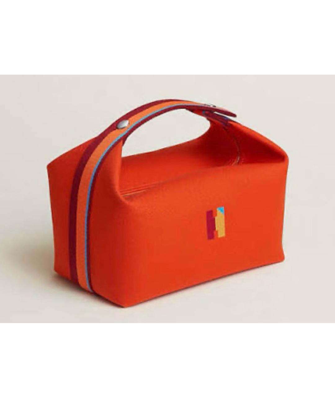 HERMES Оранжевая тканевая косметичка, фото 3