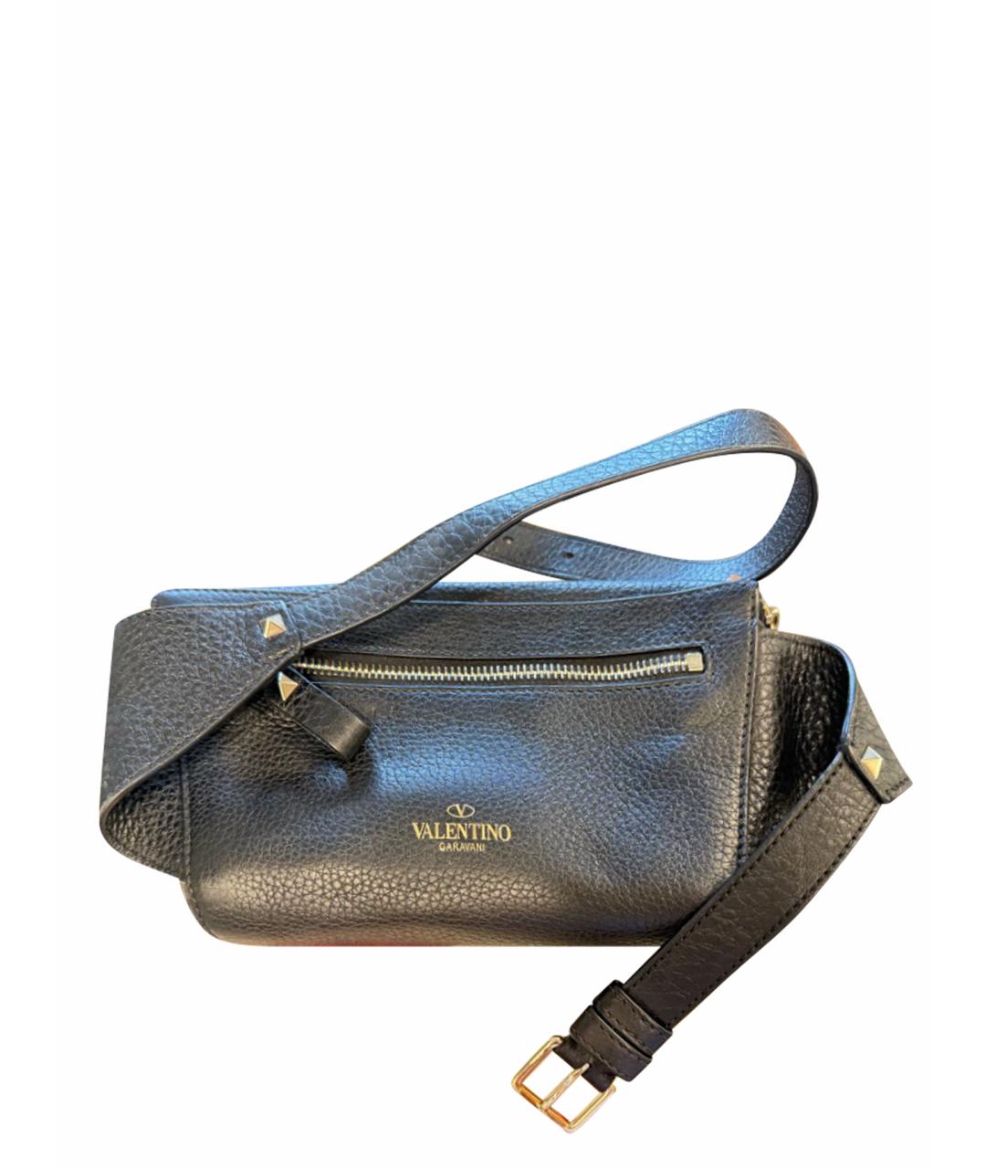 VALENTINO Черная кожаная поясная сумка, фото 1