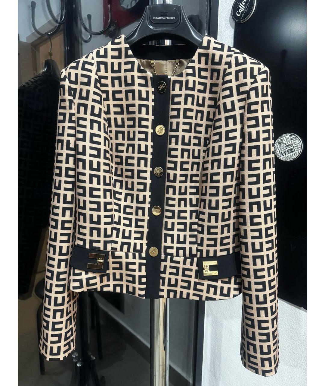 ELISABETTA FRANCHI Бежевый полиэстеровый жакет/пиджак, фото 7