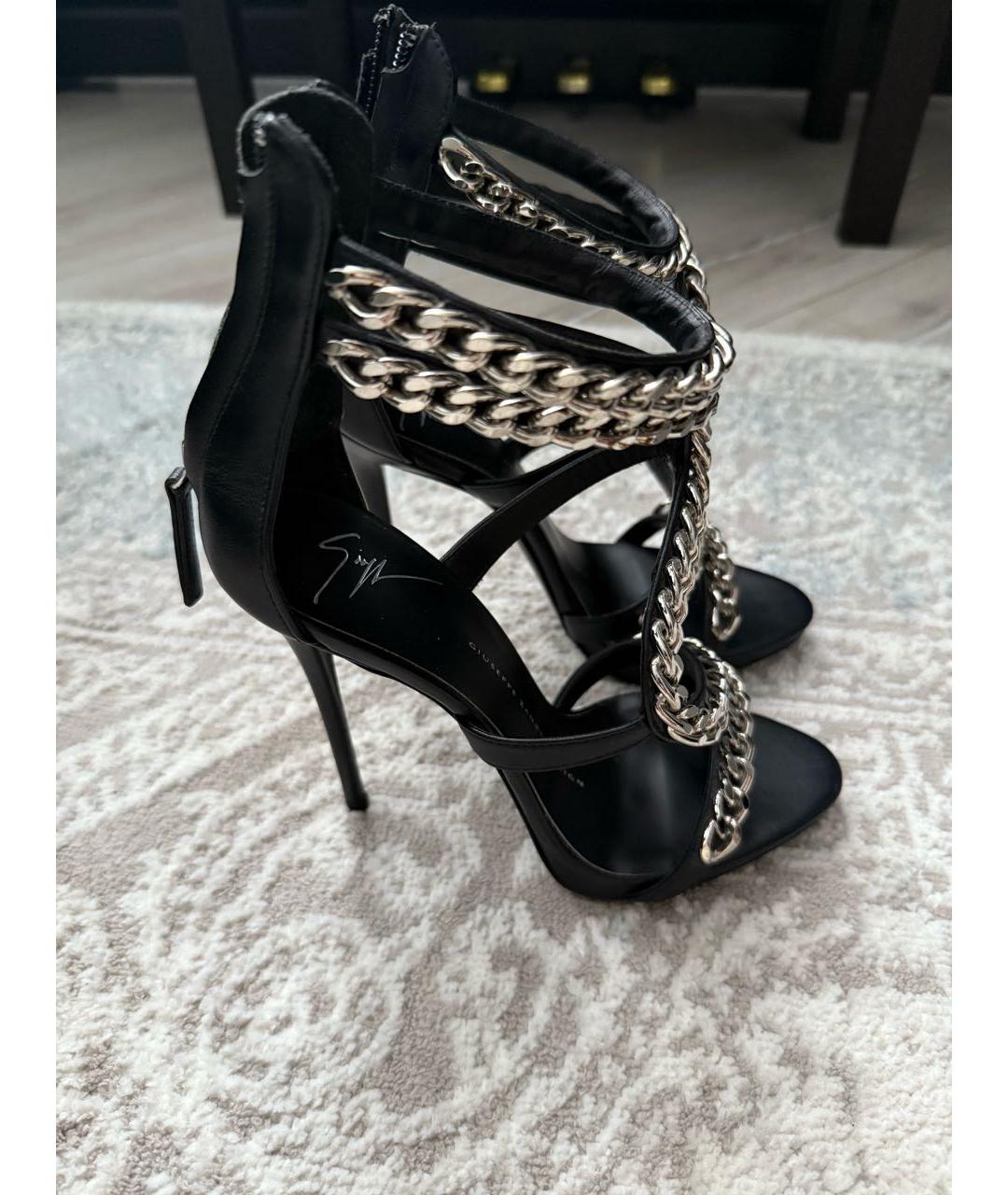 GIUSEPPE ZANOTTI DESIGN Черные кожаные босоножки, фото 5