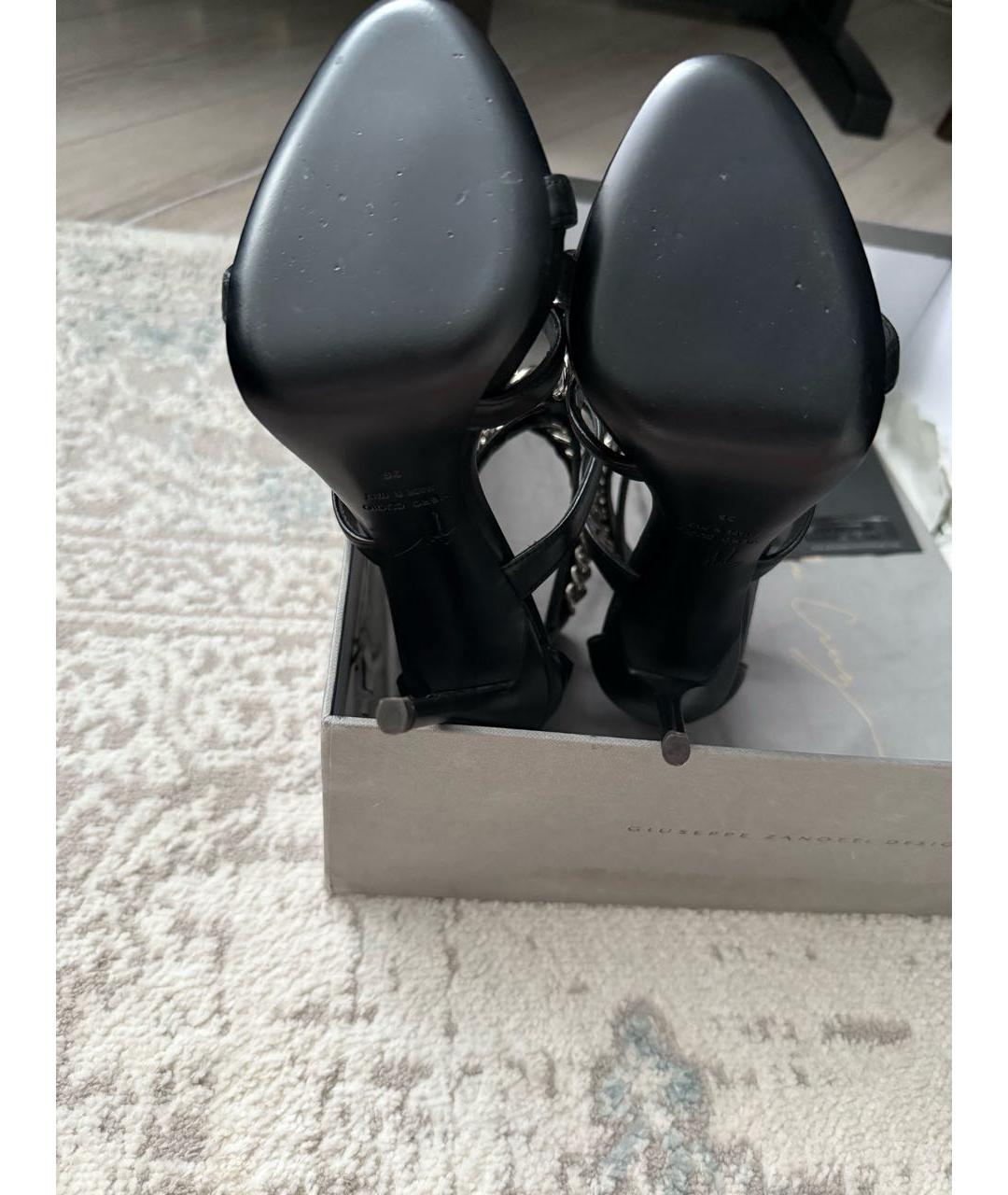 GIUSEPPE ZANOTTI DESIGN Черные кожаные босоножки, фото 4