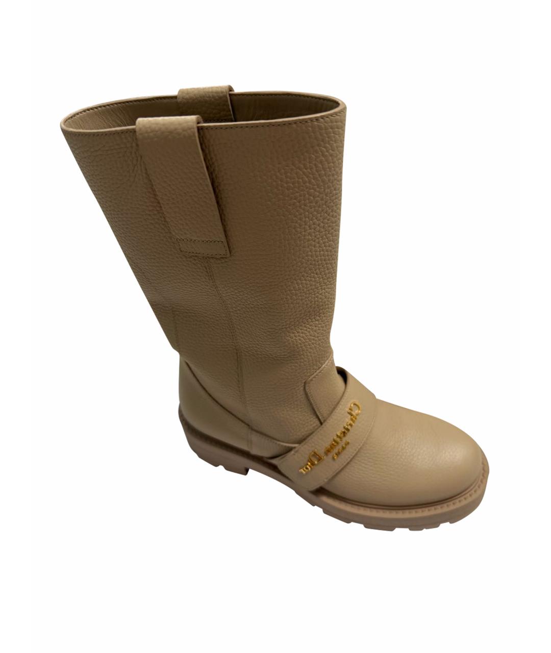 CHRISTIAN DIOR Бежевые кожаные сапоги, фото 1