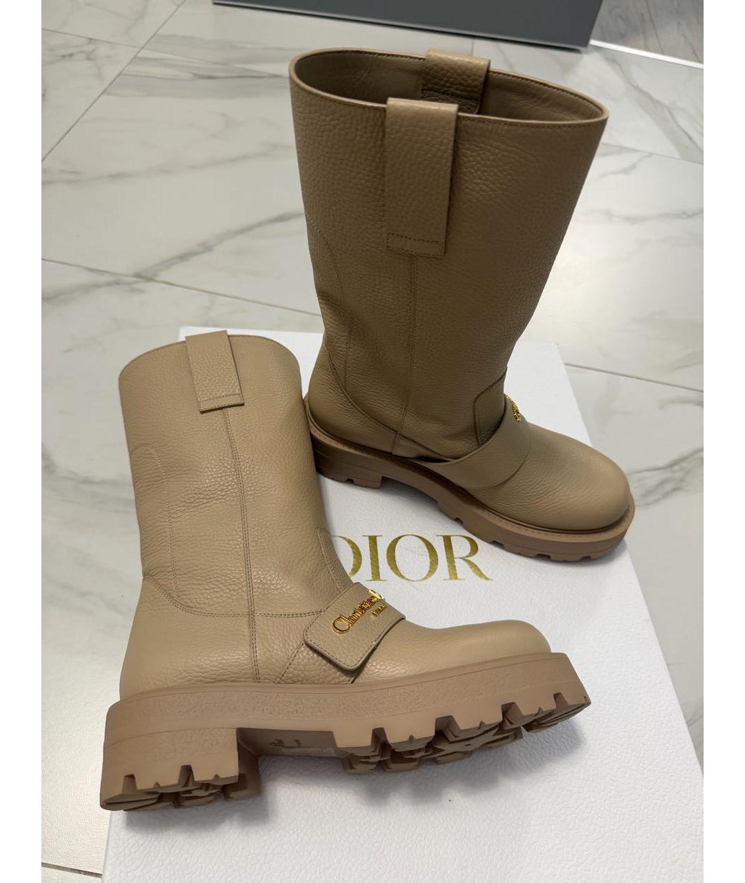 CHRISTIAN DIOR Бежевые кожаные сапоги, фото 5