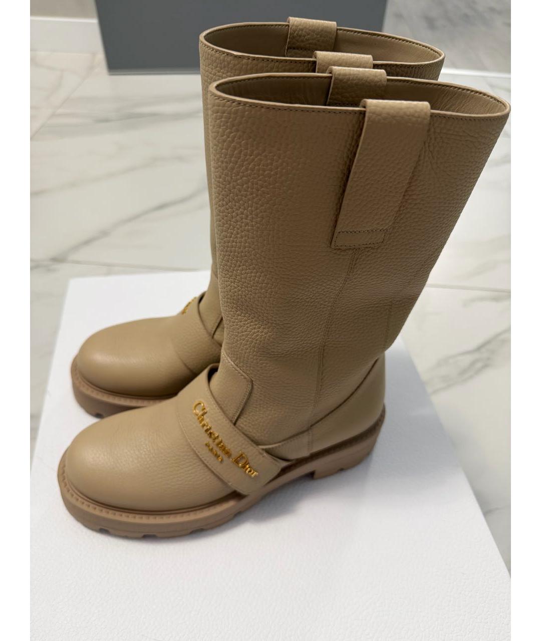 CHRISTIAN DIOR Бежевые кожаные сапоги, фото 2
