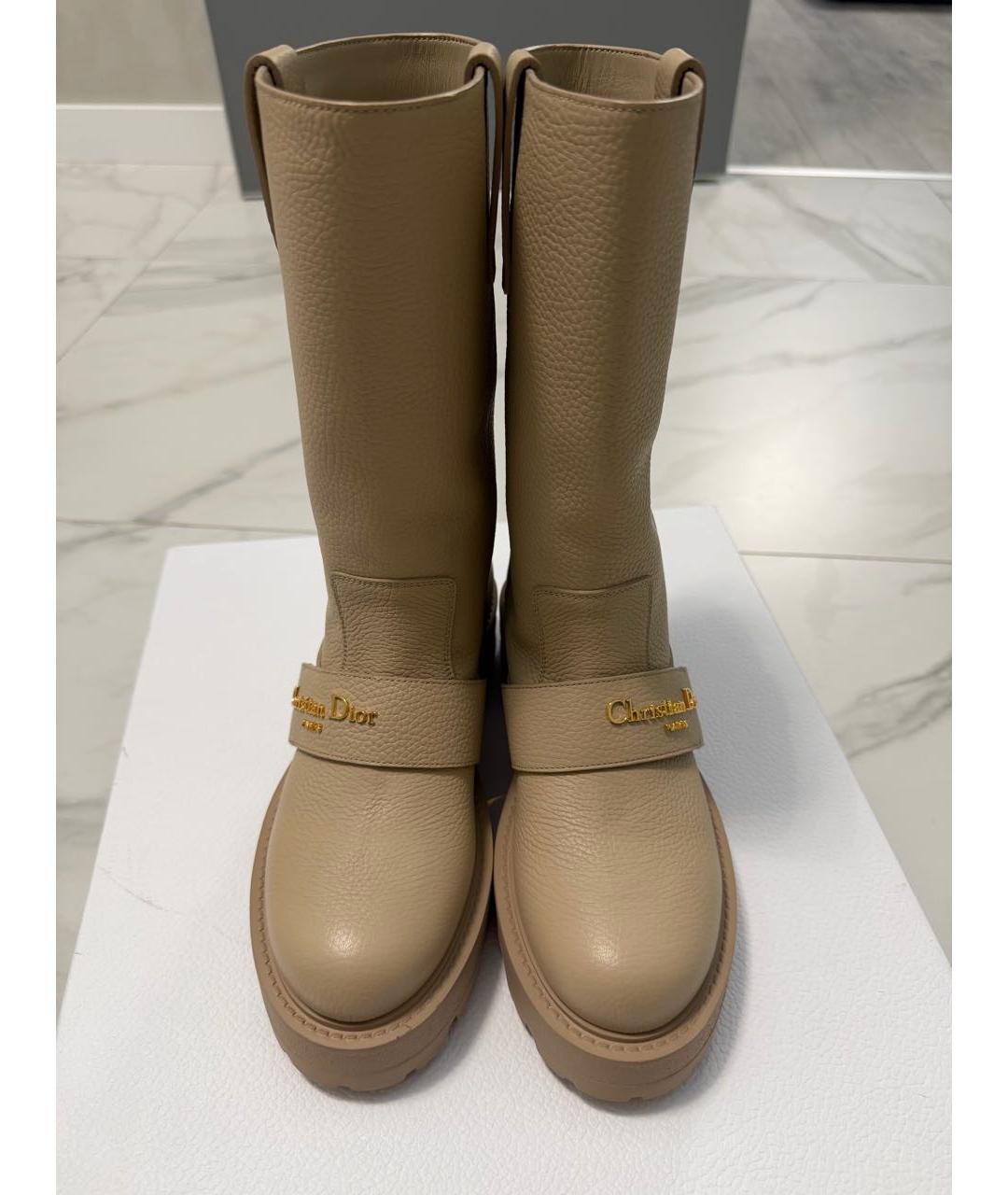 CHRISTIAN DIOR Бежевые кожаные сапоги, фото 3