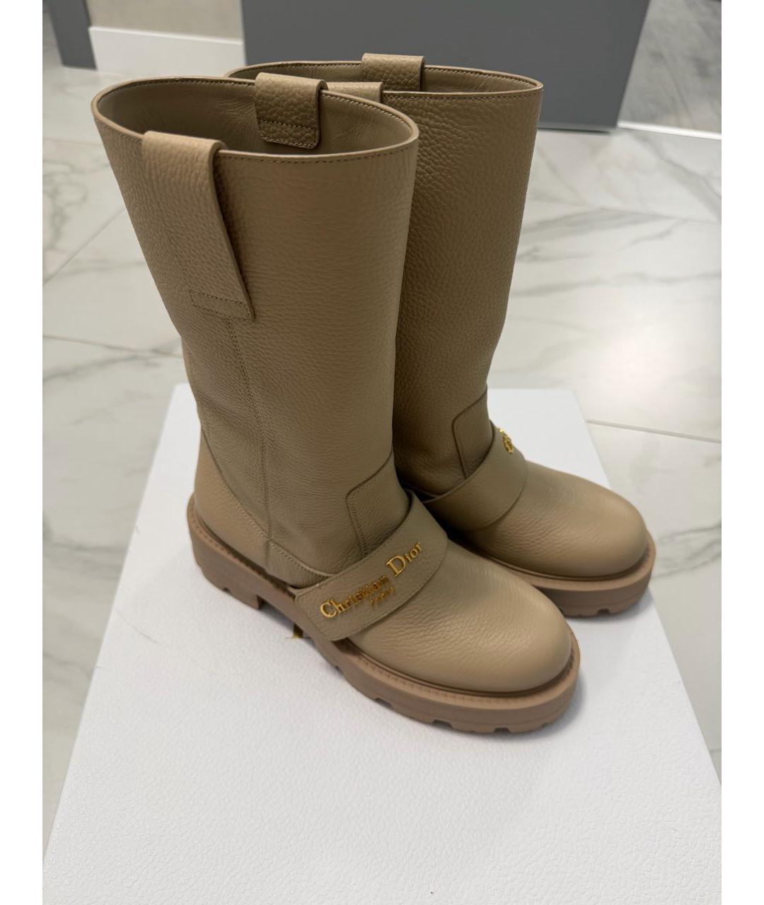 CHRISTIAN DIOR Бежевые кожаные сапоги, фото 4