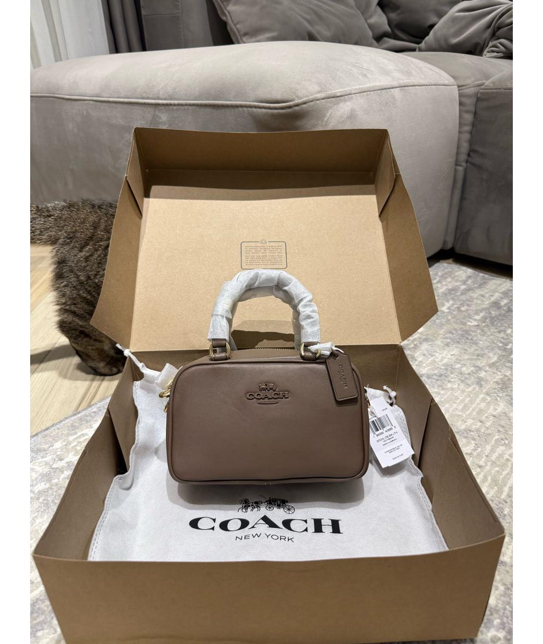 COACH Коричневая кожаная сумка с короткими ручками, фото 3