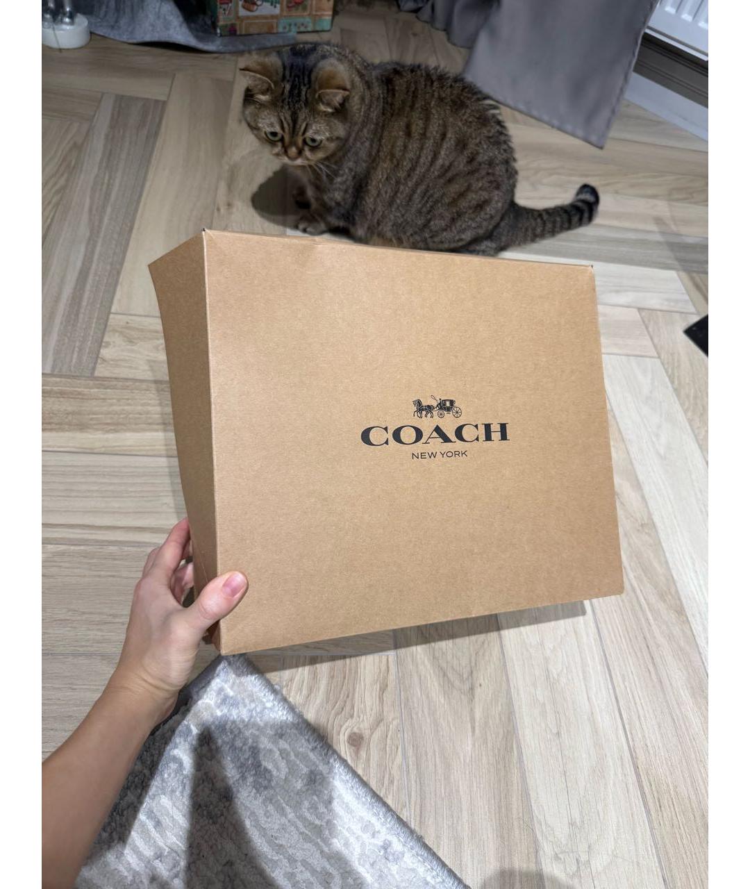 COACH Коричневая кожаная сумка с короткими ручками, фото 4