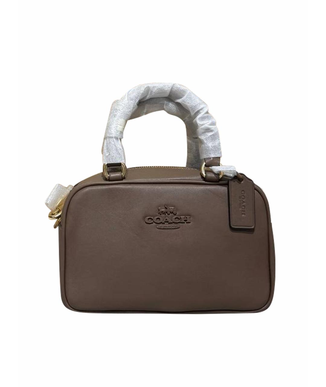 COACH Коричневая кожаная сумка с короткими ручками, фото 1