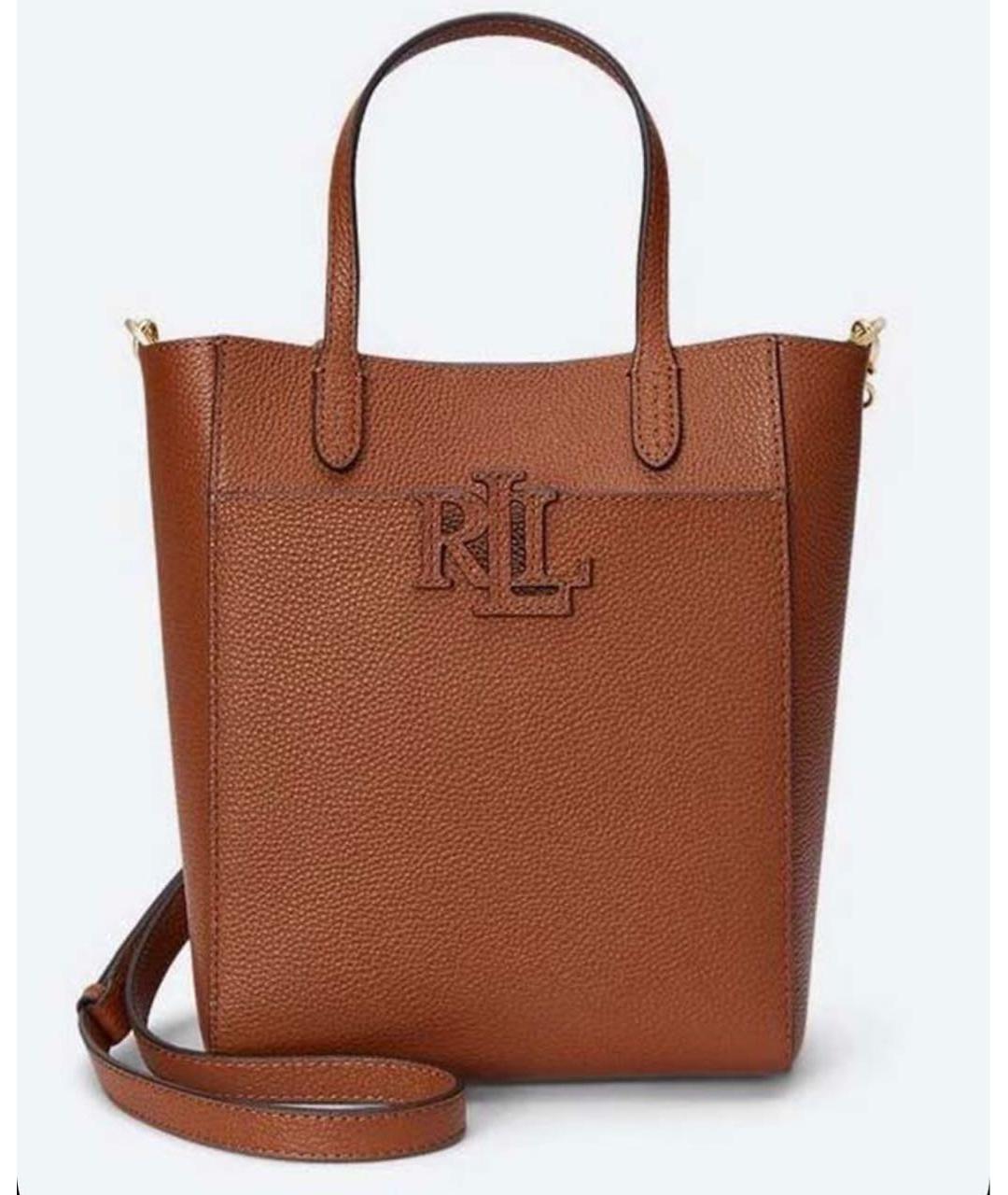 RALPH LAUREN Коричневая кожаная сумка с короткими ручками, фото 3