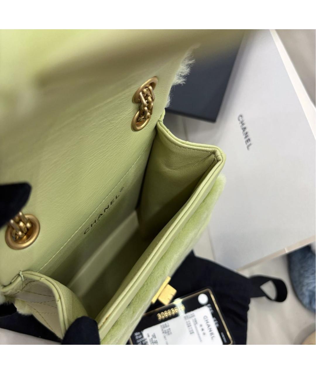 CHANEL Зеленая меховая сумка через плечо, фото 7