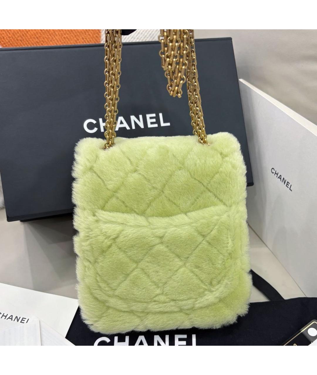 CHANEL Зеленая меховая сумка через плечо, фото 4