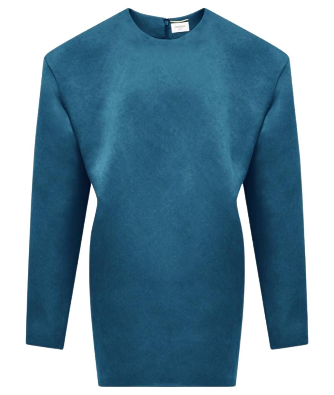 SAINT LAURENT Синее шелковое повседневное платье, фото 1