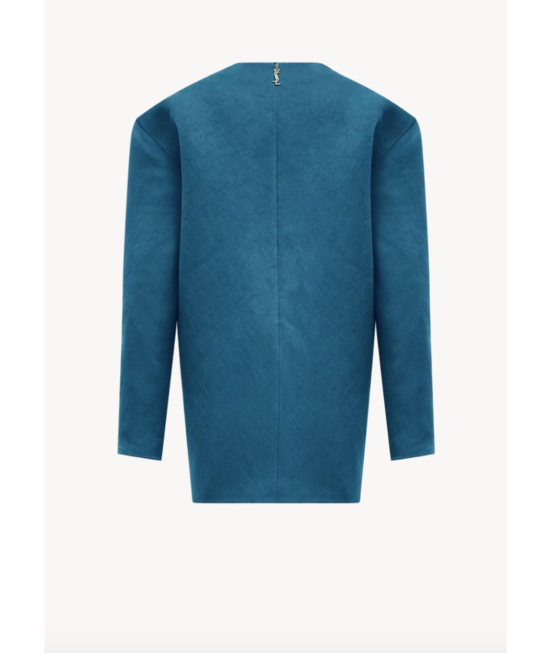 SAINT LAURENT Синее шелковое повседневное платье, фото 3