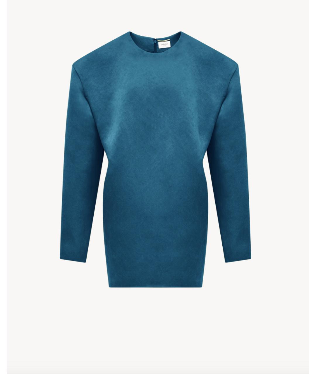 SAINT LAURENT Синее шелковое повседневное платье, фото 4