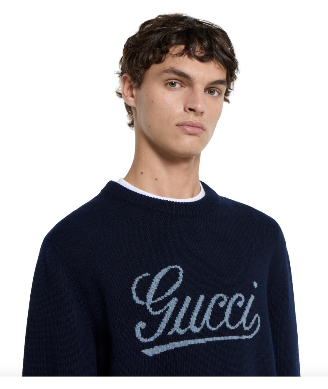 GUCCI Темно-синий шерстяной джемпер / свитер, фото 3