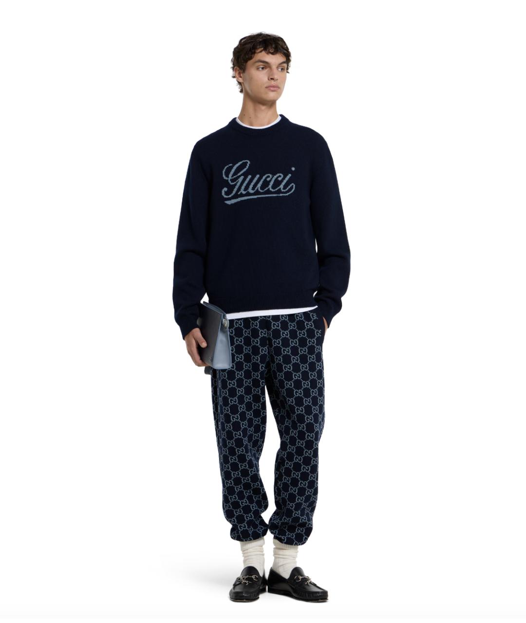 GUCCI Темно-синий шерстяной джемпер / свитер, фото 2