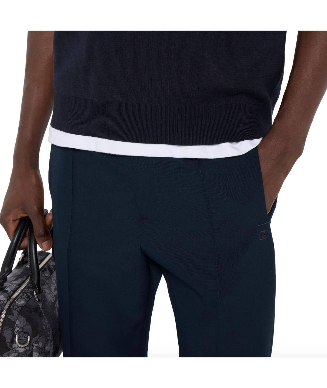 GUCCI Темно-синие полиэстеровые повседневные брюки, фото 3