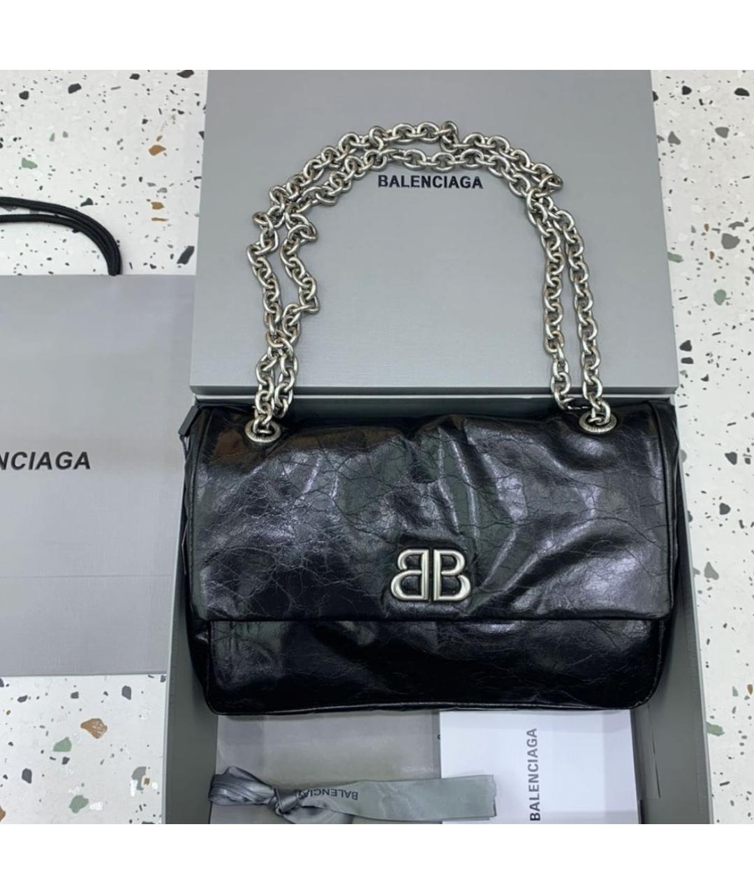 BALENCIAGA Черная кожаная сумка через плечо, фото 2