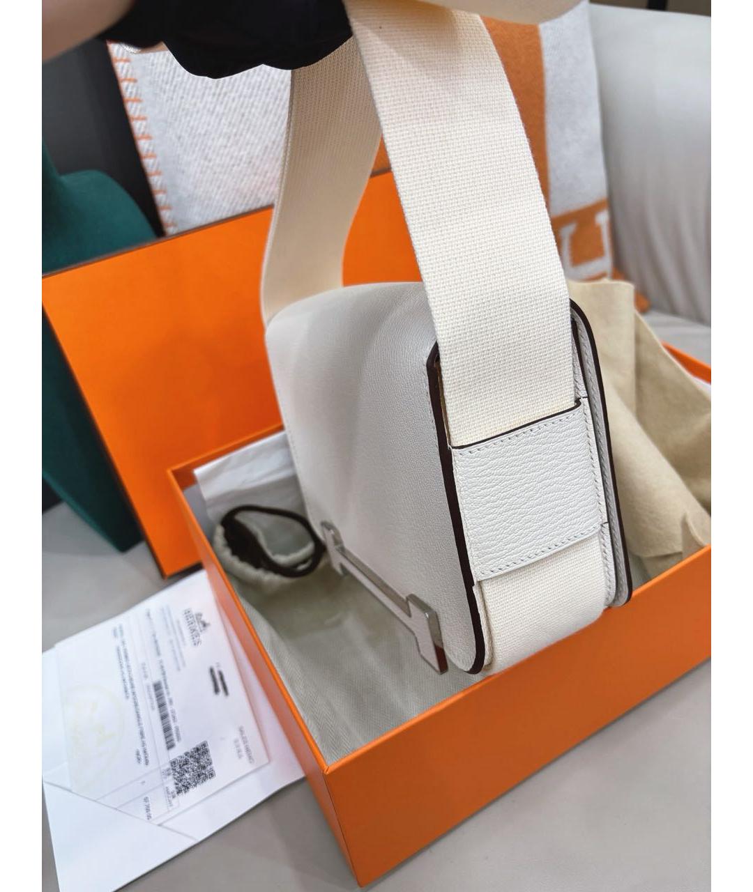 HERMES Белая кожаная сумка через плечо, фото 3