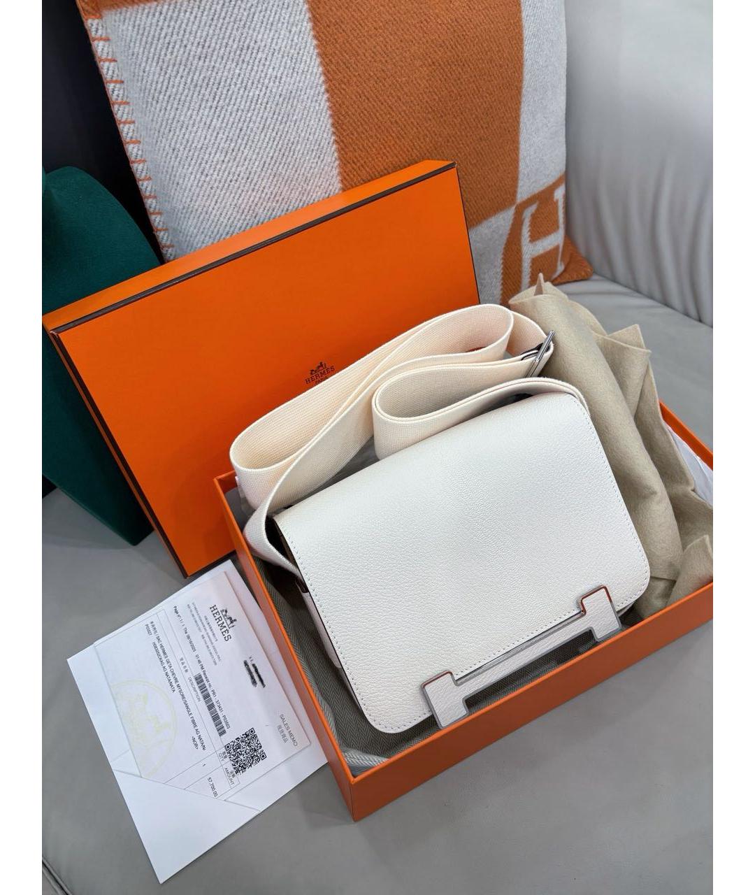 HERMES Белая кожаная сумка через плечо, фото 2