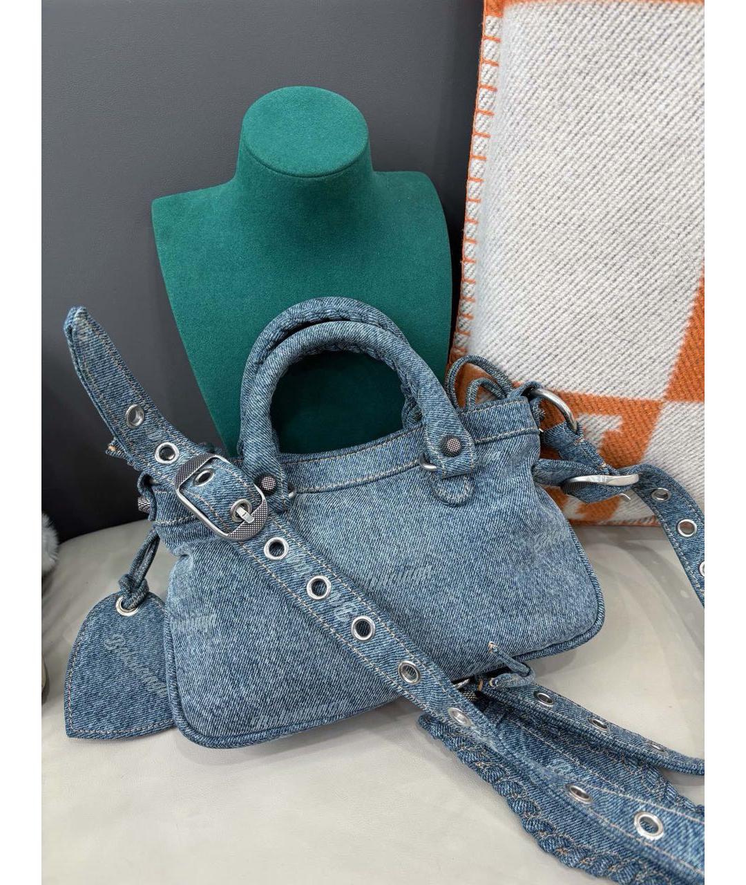 BALENCIAGA Голубая тканевая сумка с короткими ручками, фото 2