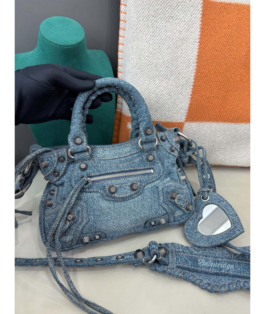 BALENCIAGA Голубая тканевая сумка с короткими ручками, фото 7