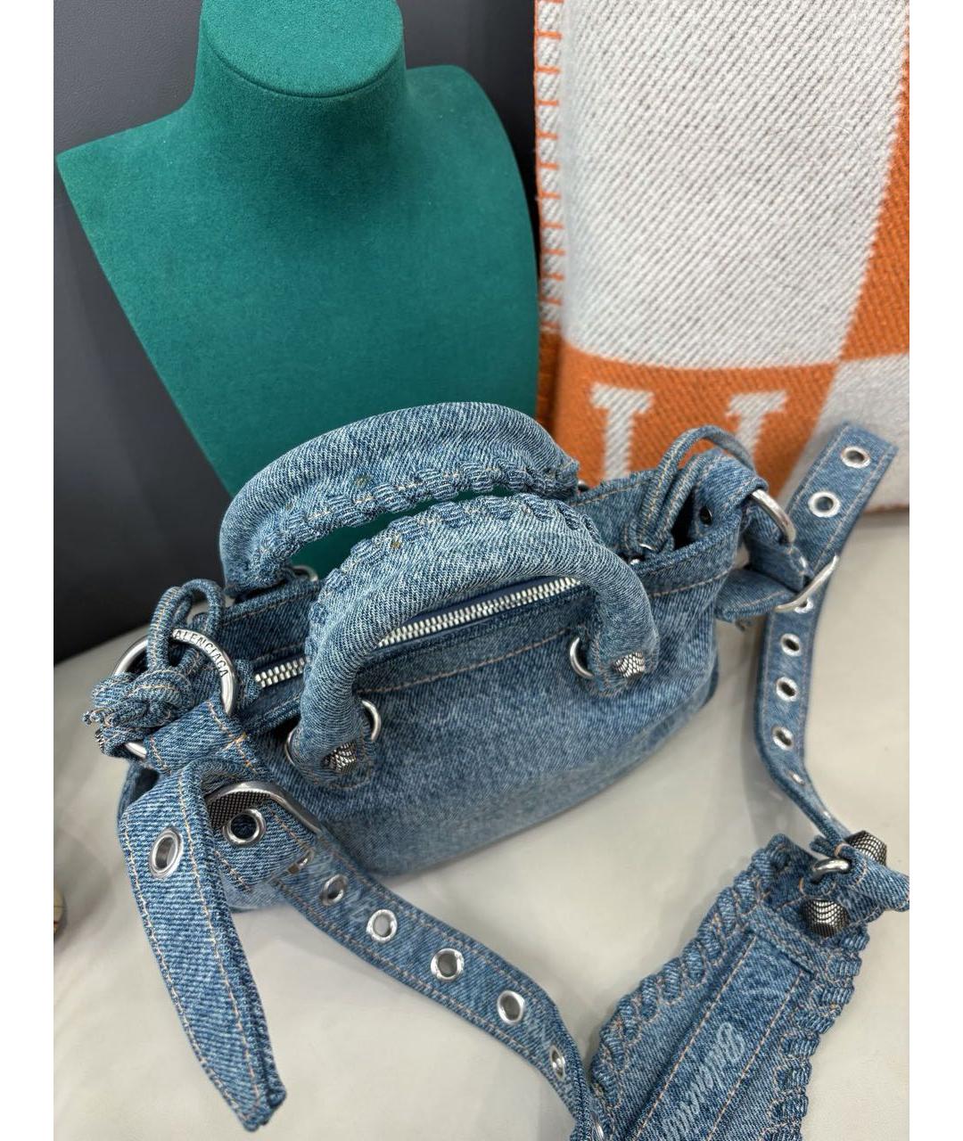 BALENCIAGA Голубая тканевая сумка с короткими ручками, фото 6
