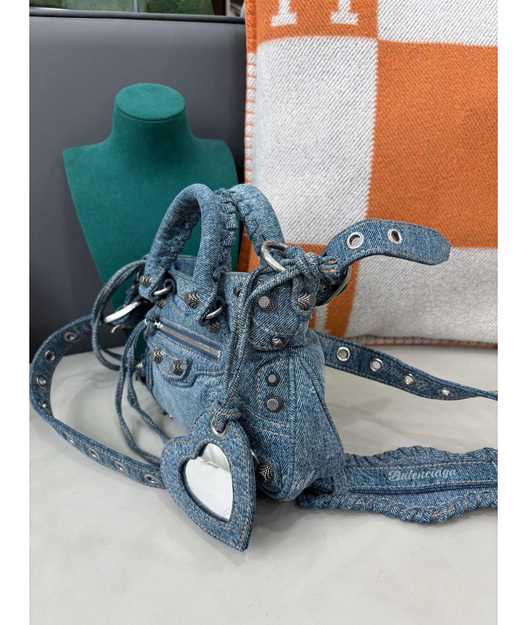 BALENCIAGA Голубая тканевая сумка с короткими ручками, фото 4