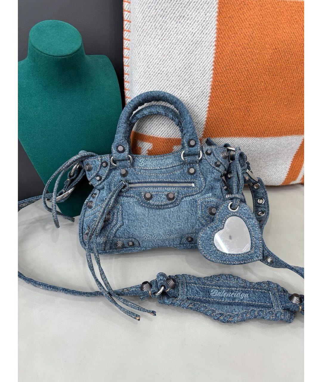 BALENCIAGA Голубая тканевая сумка с короткими ручками, фото 9