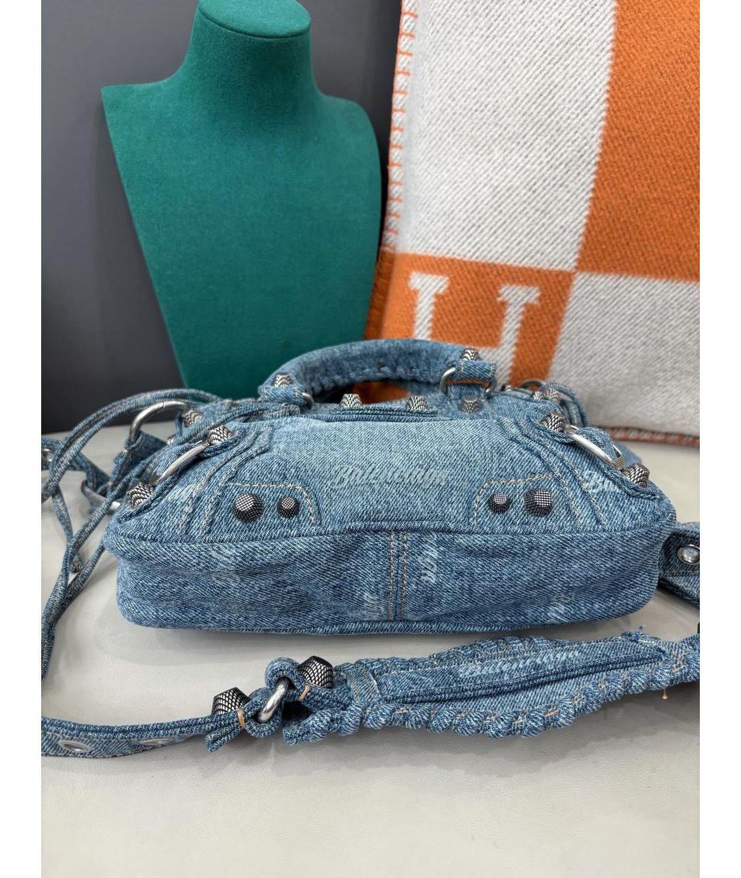 BALENCIAGA Голубая тканевая сумка с короткими ручками, фото 8