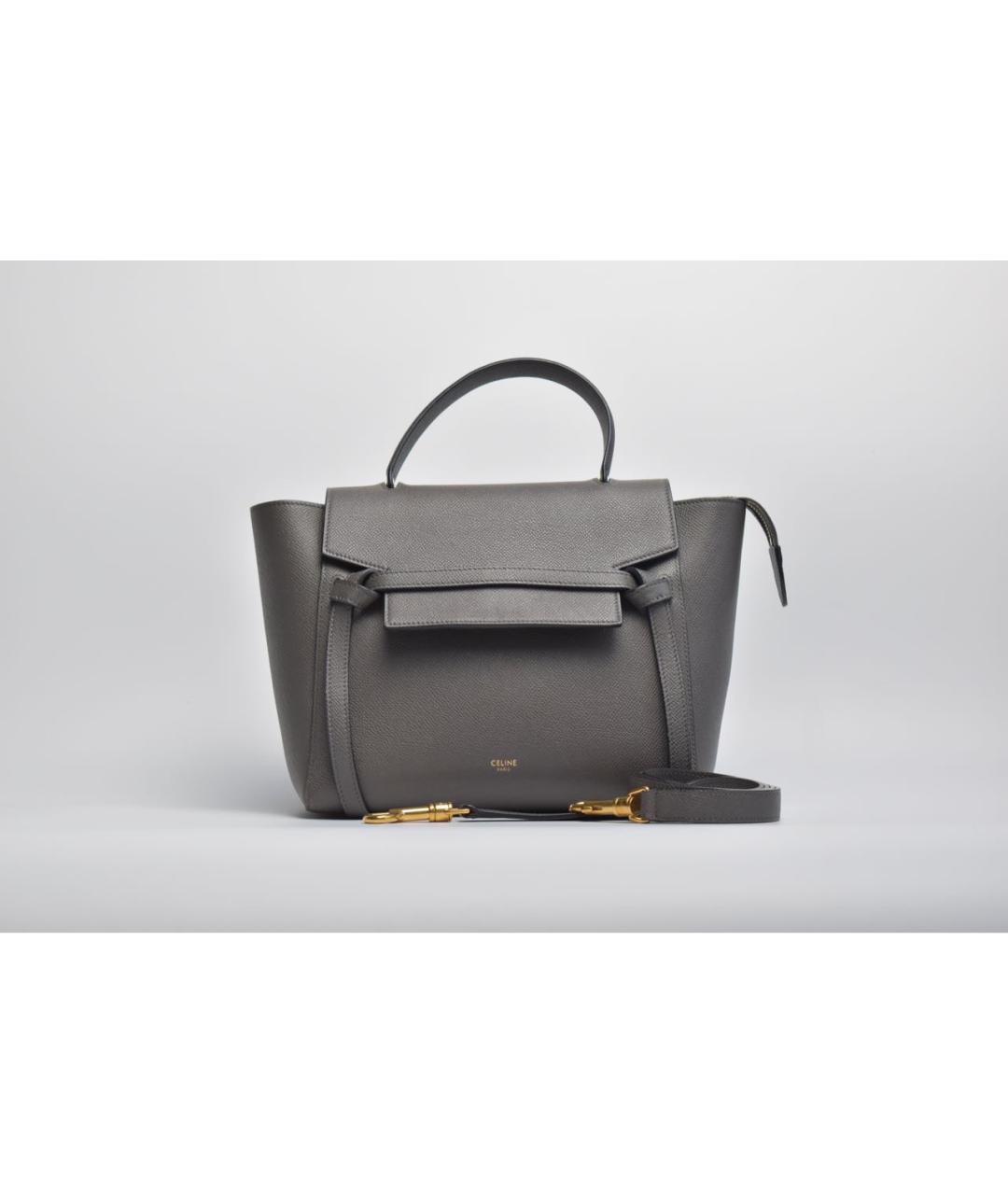 CELINE Серая кожаная сумка с короткими ручками, фото 9