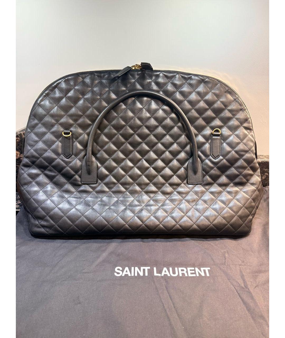 SAINT LAURENT Черная кожаная дорожная/спортивная сумка, фото 2