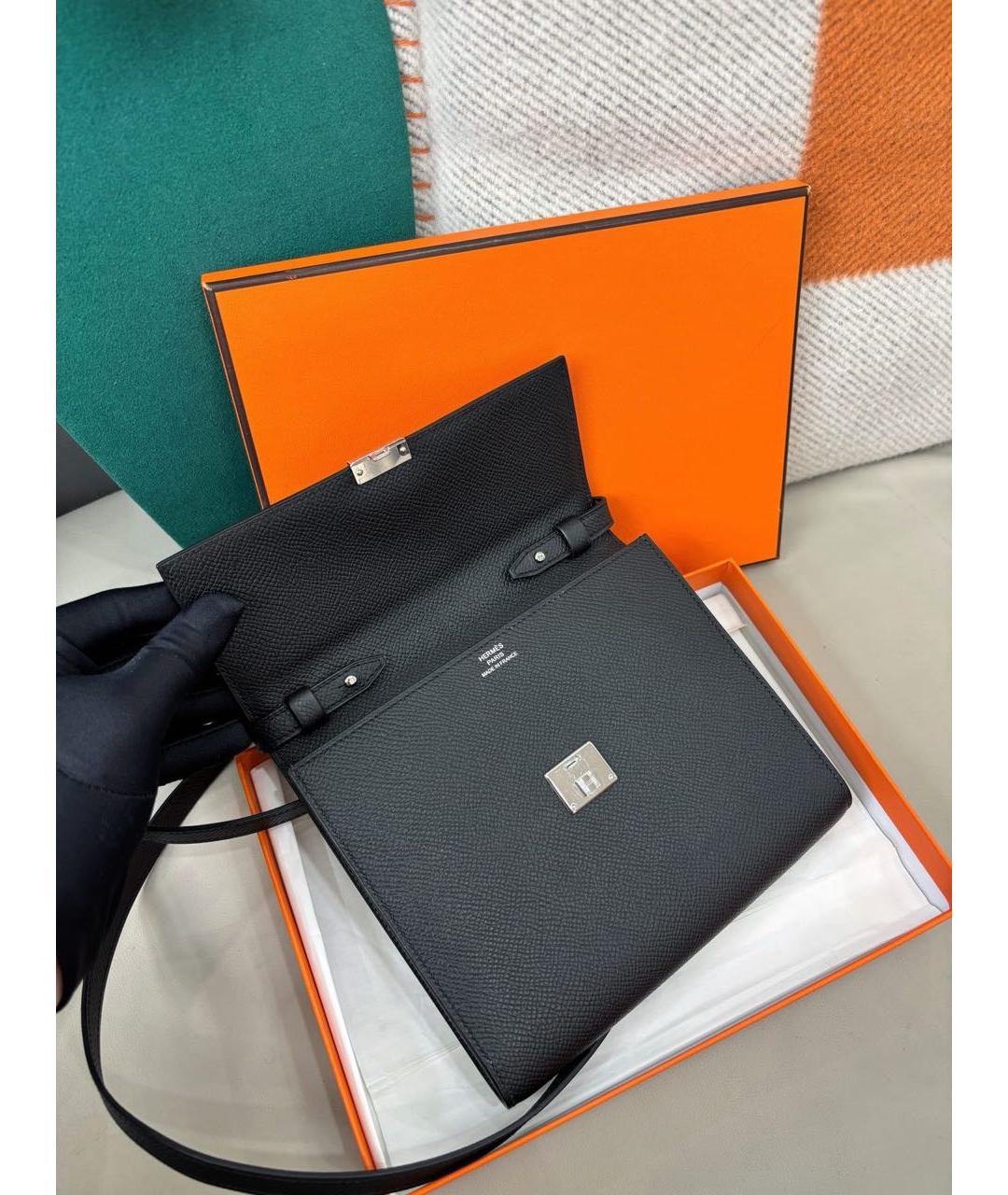 HERMES Черная кожаная сумка через плечо, фото 5
