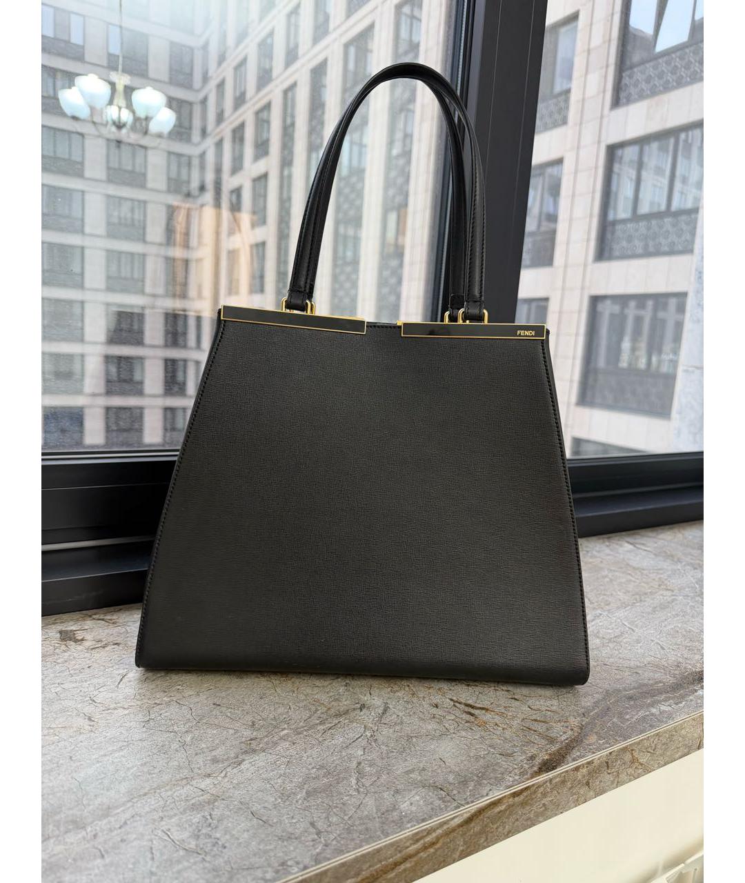 FENDI Черная кожаная сумка с короткими ручками, фото 6