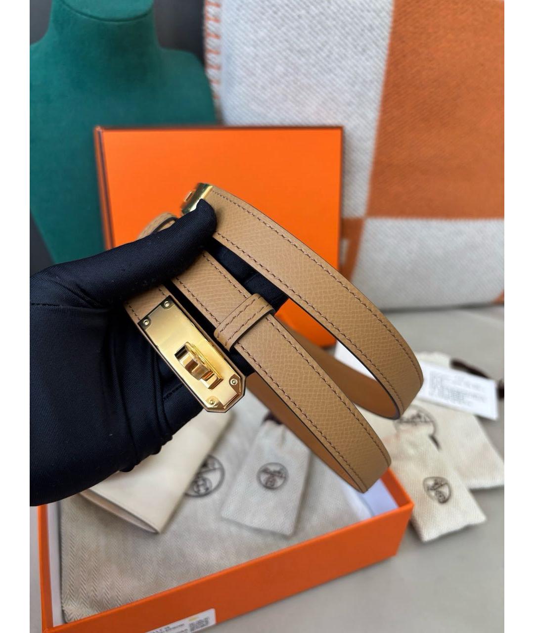 HERMES Бежевая кожаная поясная сумка, фото 6