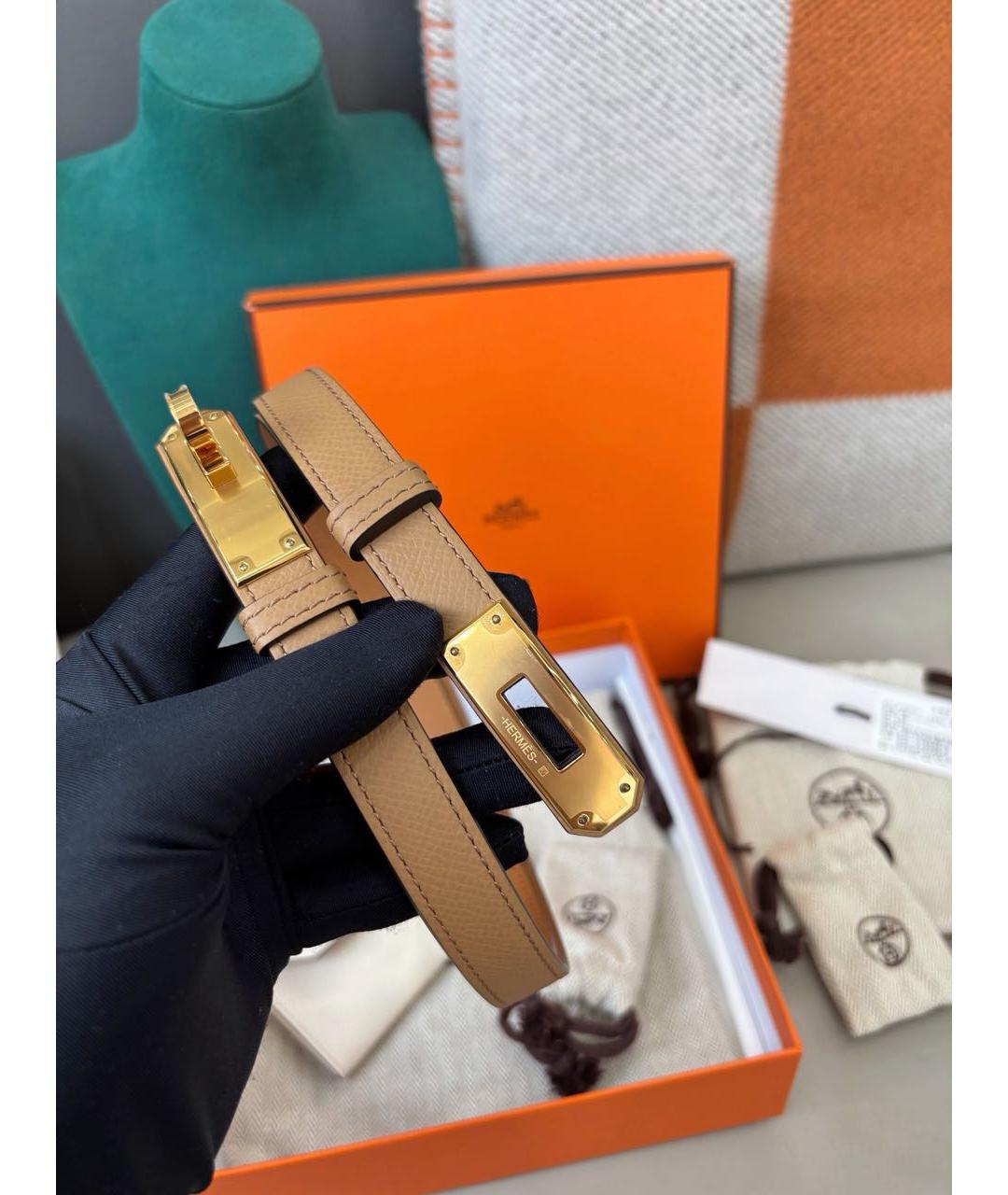 HERMES Бежевая кожаная поясная сумка, фото 4