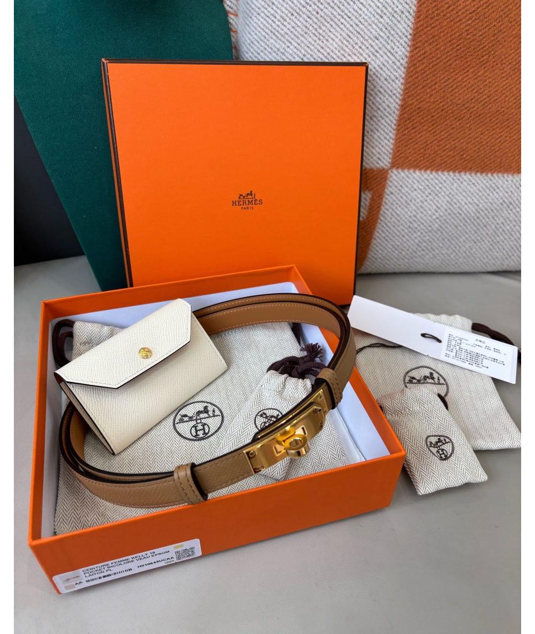 HERMES Бежевая кожаная поясная сумка, фото 2