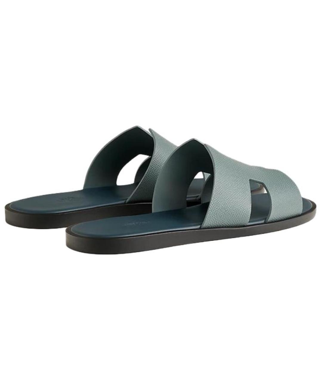 HERMES Голубые кожаные шлепанцы, фото 3